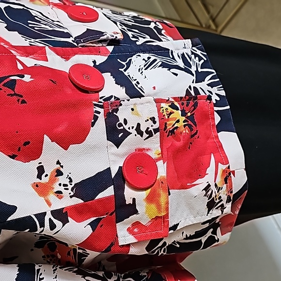 Coldwater Creek Floral Blazer Beautiful Red and Navy Size 14 - Picture 3 of 11